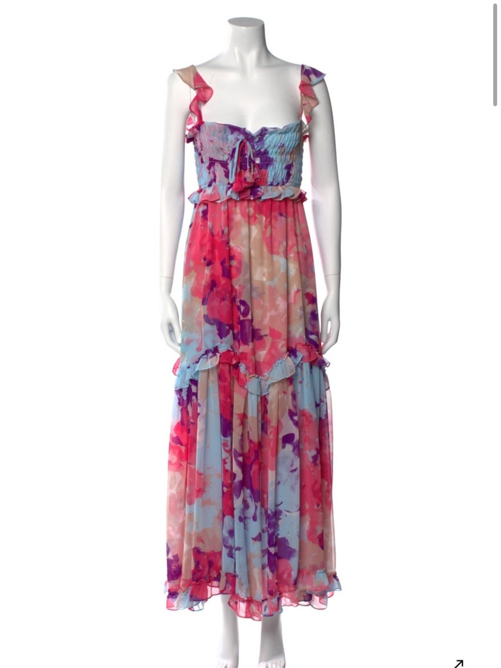 MISA Los Angeles Floral Ruffled Maxi Dress in Pink & Light Blue